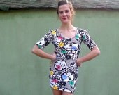 Body Con Dress Vintage 80s checker print and floral bandage dress small / medium