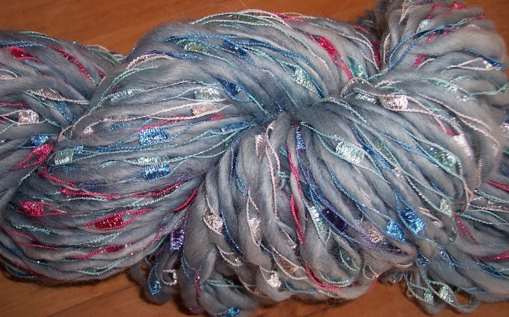 Handspun Yarn, Art Yarn Handspun,  Blue Ice, 2 ply, Wool, Art Yarn, Bulky, 120 yards