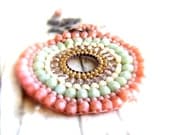 Mint Salmon Cream Peach Seed Bead Woven - Necklace -Concentric - Spring Fashion - balanced