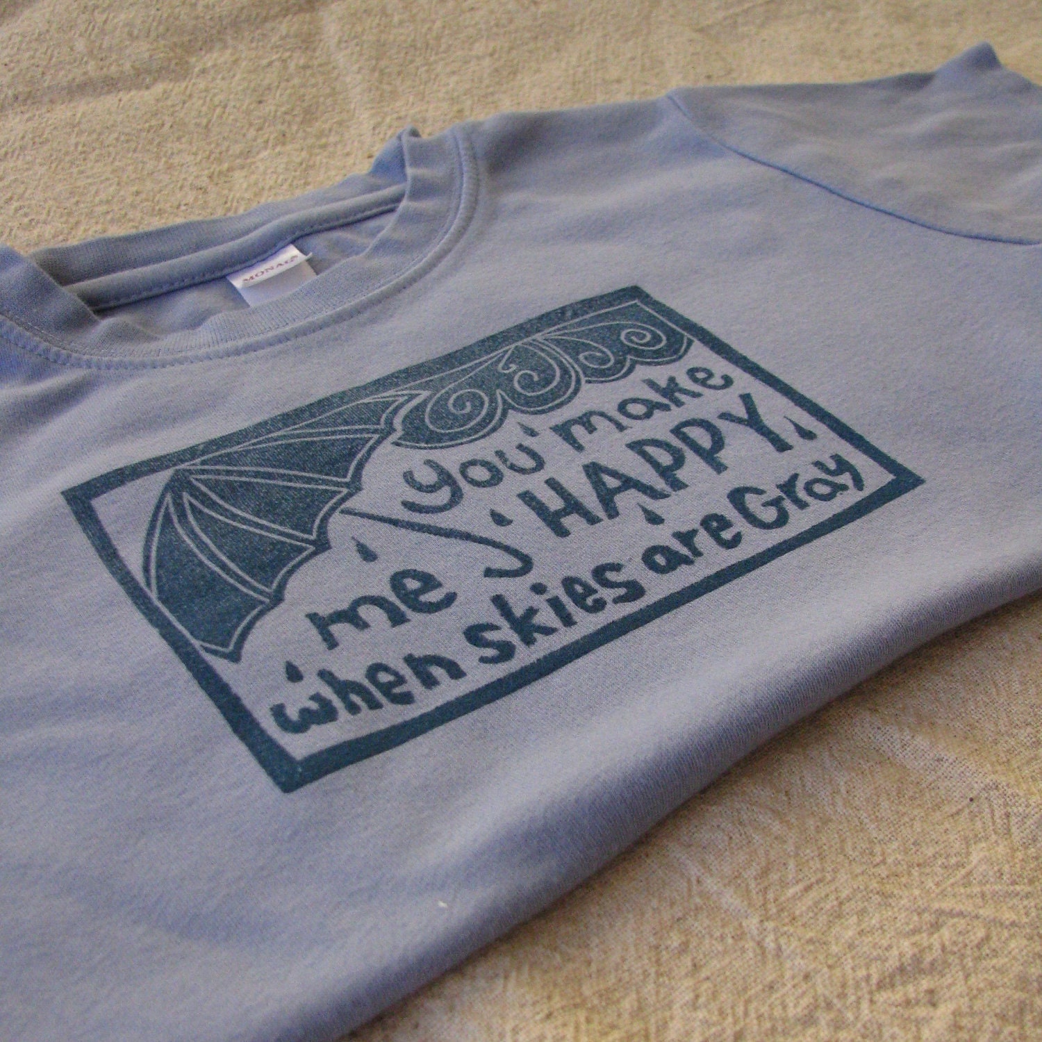Linocut You Make Me Happy TShirt, Hand-Dyed, Hand-Printed -  6T Month Size