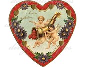 Valentine Heart Vintage Victorian Cherubs Flowers Gold Sincere Affection