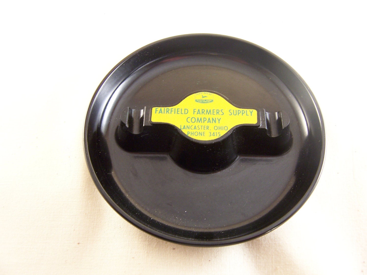 SALE Kitsch John Deere ashtray-1960's vintage black plastic and bright yellow/John Deere green ashtray