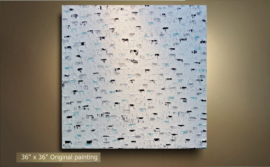 ORIGINAL 36x36 turquoise grey abstract painting Texture Art Modern Contemporary Made to Order by OTO
