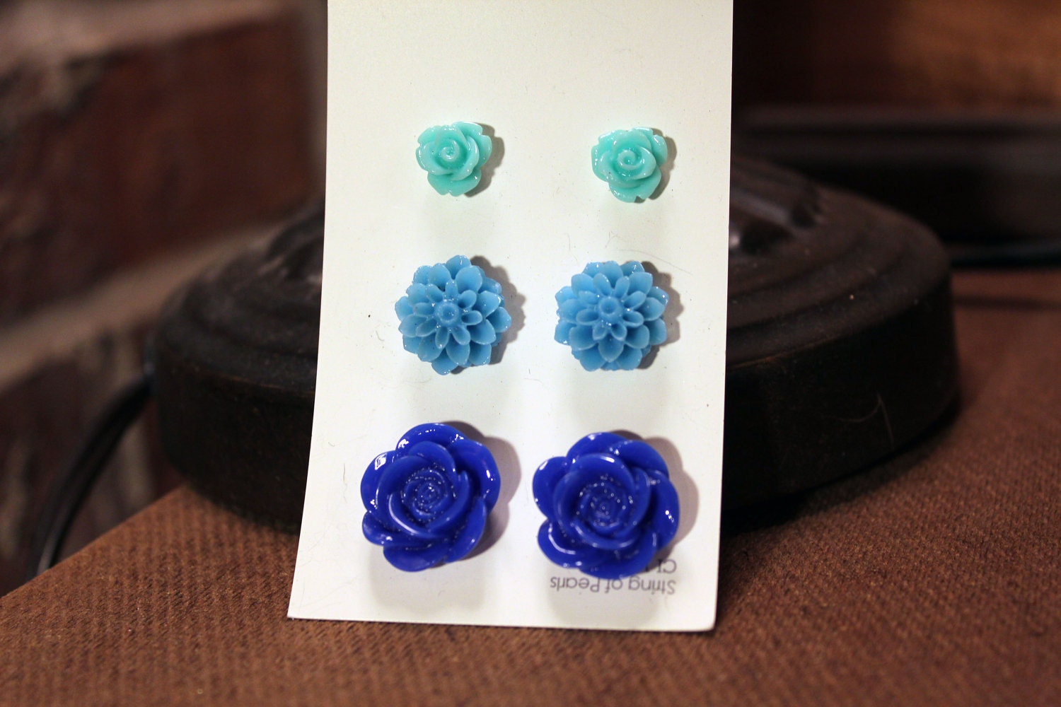 Got the blues....Set of three stud earrings