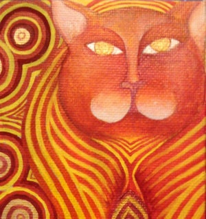 Original Cat Painting on Canvas OSWOA 4x6 Gold Art Carnelian