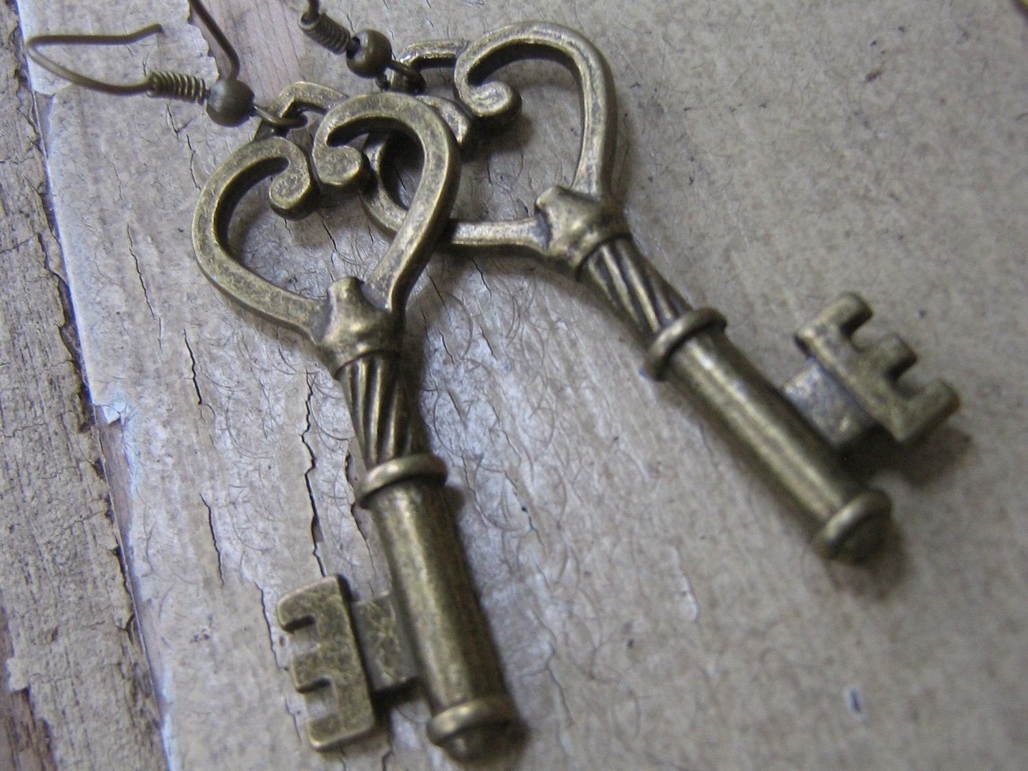 Steampunk Earrings Skeleton keys Pierced Earrings  antiqued bronze