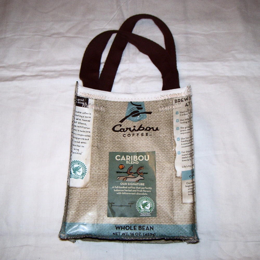 Unique Fun Eco Friendly Purse made with Caribou Coffee Bags upcycled repurposed