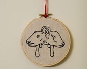 Circus Sideshow Gaff Embroidered Wall Art: Two-Headed Cow. - AllNightDiner Circus Sideshow Gaff Embroidered Wall Art: Two-Headed Cow. - AllNightDiner