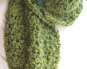 Green Crochet Scarf Collar Asymmetrical Button