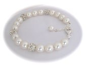 Bridal Jewelry, Pearl Bracelet, Wedding Jewelry, Wedding Bracelet, Sterling Silver, rhinestone