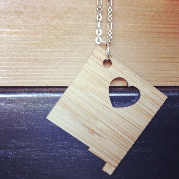 New Mexico Heart Necklace in Laser Cut Bamboo RESERVED