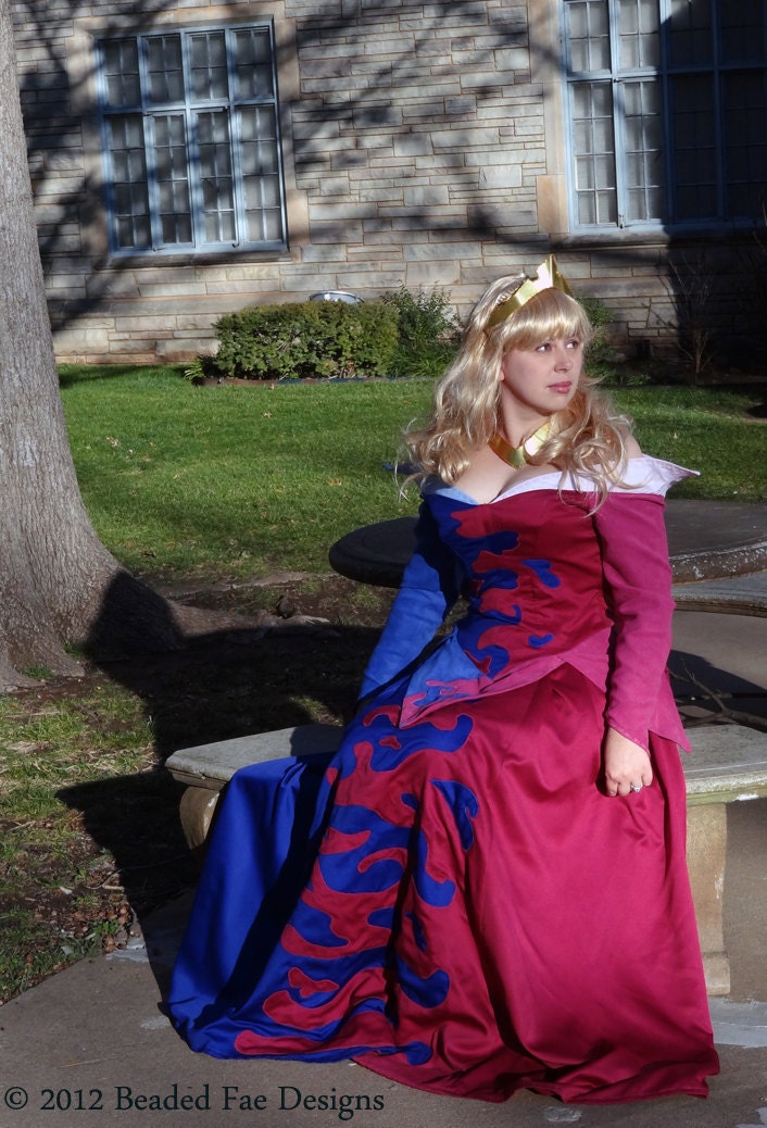 Princess Aurora's Pink and Blue Splashed Birthday Dress from Sleeping Beauty: Custom Adult Costume