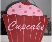 Cupcake Shabby Cottage Red & Pink Wood Sign Custom Kitchen Kids Room Birthday Photo Prop