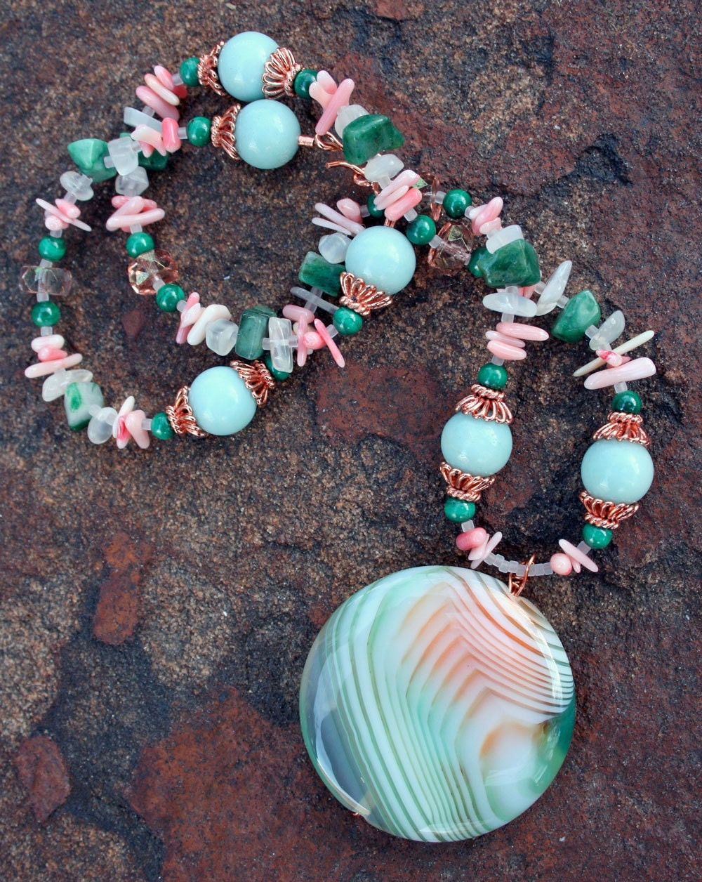 SILK ROAD Necklace (Agate, Amazonite, Coral, Malachite, Moonstone, Copper, Czech Glass)