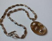 Shell and Silver plated beads Necklace with Pearl in the Shell Pendant - Ready To Ship