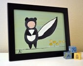 Whimsical Art, Nursery Art, Woodland Nursery, Skunk Painting, 12 x 9, Artwork for Kids, Wall Art, Nursery Art, Kids Room