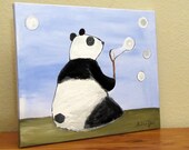 Panda Painting, Whimsical Childrens Art, Kids Room Decor, Artwork for Kids, Wall Art, Nursery Art, Kids Room