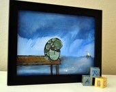 Turtle Painting, Nursery Artwork, Original Childrens Art by Andrea Doss, 12 x 9, Artwork for Kids, Wall Art, Nursery Art, Kids Room