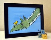 Dragon Painting, Fairy Tale Art, Original Painting 12 x 9, Artwork for Kids, Wall Art, Nursery Art, Kids Room