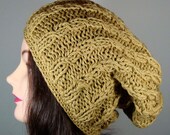Organic Cotton Cabled Slouch Hat in Maize, Hand Knit Hat