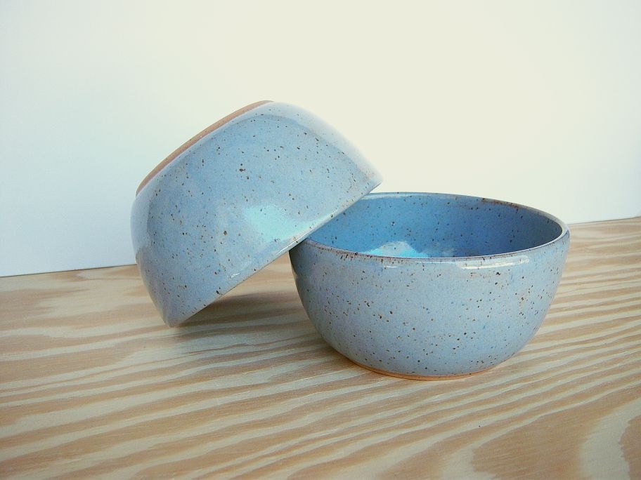 Blue Shino Stoneware Pottery Bowls - Set of 2