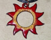Sunshine Pendant/Charm (Red With Yellow Center, Hand-Fired, Enameled Copper)