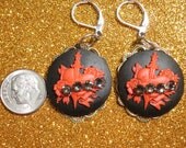 Red & Black Tattoo Heart Cameo Earrings  e45