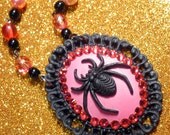 Black Widow Pink Cameo Necklace Spider Swarovski Crystal  n115