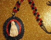 Virgin Mary Red Swarovski  Rhinestone Cameo Necklace  n127