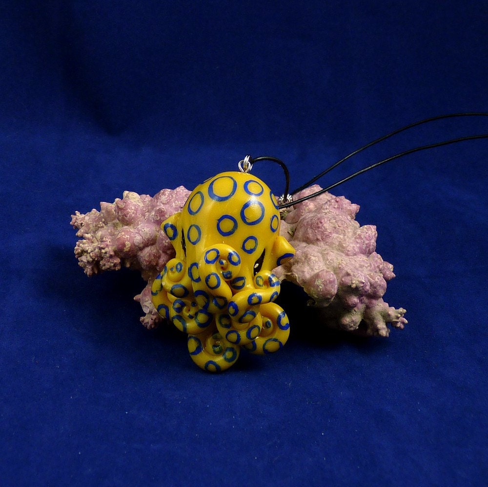 Blue Ringed Octopus Necklace - Polymer Clay Jewelry Pendant