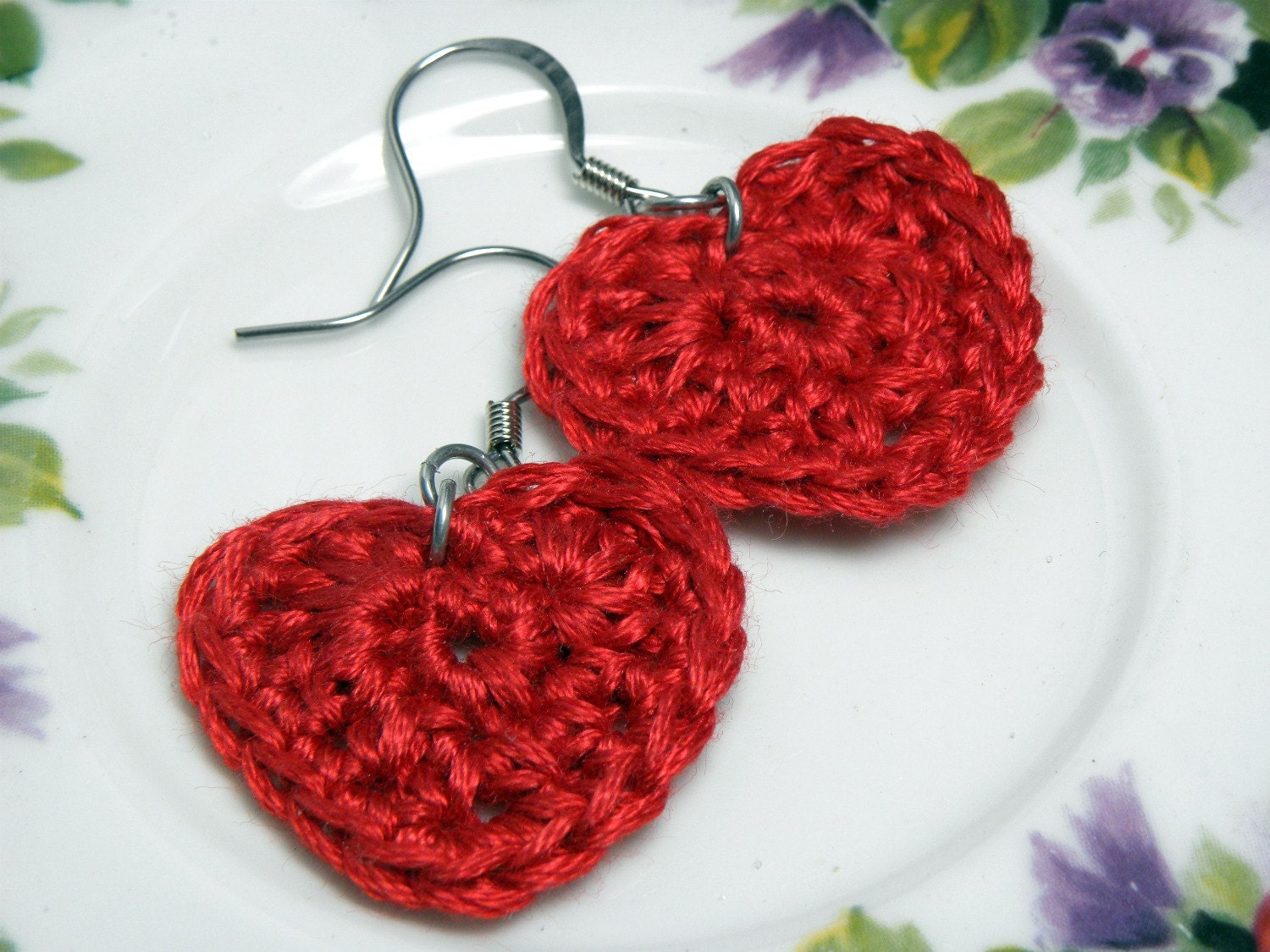 SALE Valentine Heart Crochet Earrings