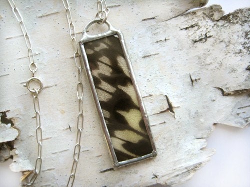 Black and White Butterfly Wing Necklace - natural history relic