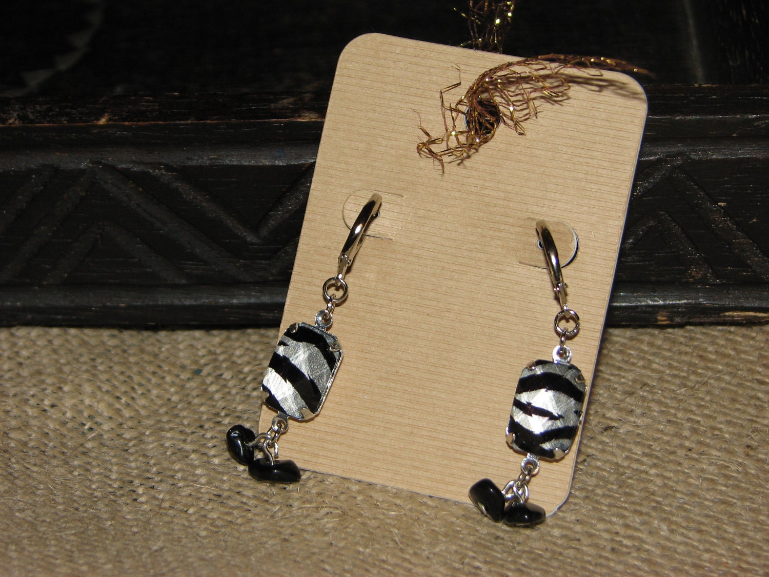 Black Zebra Stripe Earrings