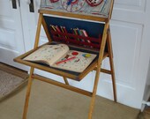 Vintage Chalkboard Easel Clock Children Wood Toy Stand Display Craft