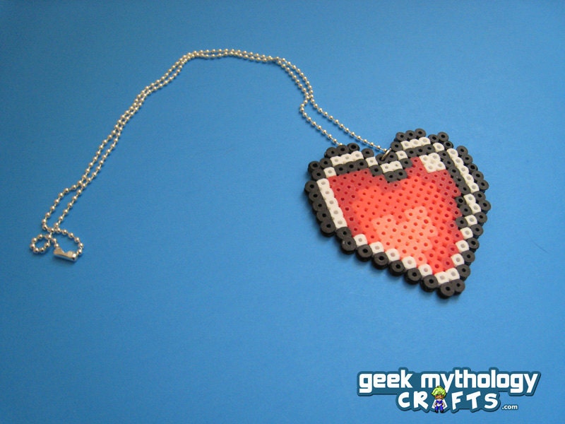 Legend of Zelda Heart Container Perler Bead Sprite Necklace