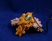 Brass Steampunk Cuttlefish Necklace - Handmade Polymer Clay Jewelry