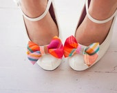 The Belle- preppy plaid fabric shoe clip bows- fuchsia, orange, and teal