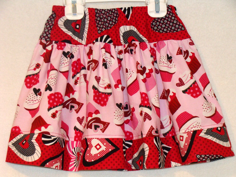 Custom Cupcakes and Hearts Gathered Garden Skirt Sizes 18 month - 8 Girls