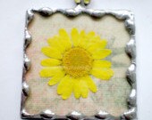 Stained Glass Necklace Pendant  square Pressed flower - Eastvillageartisans