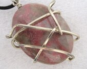 Wire Wrapped Pendant Necklace Pink Lepidolite Gemstone