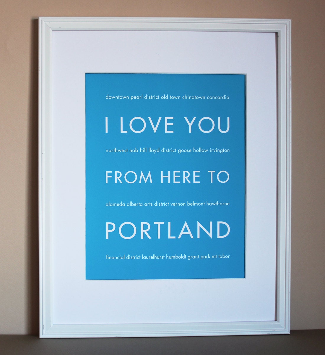 Travel Art, I Love You From Here To Portland, 8x10, Choose Color, Unframed