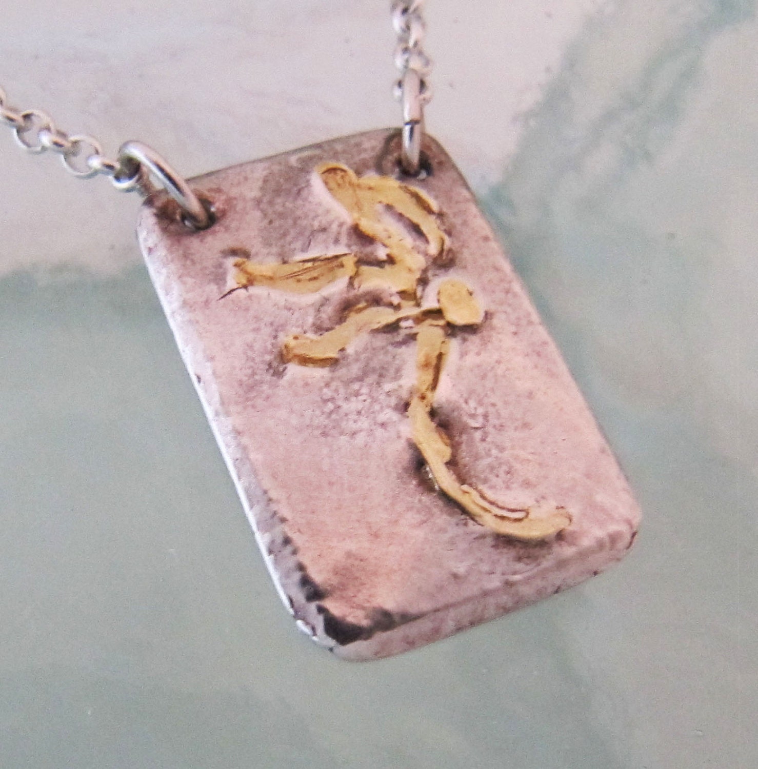 Tiny Gold Dragonfly on Silver Necklace