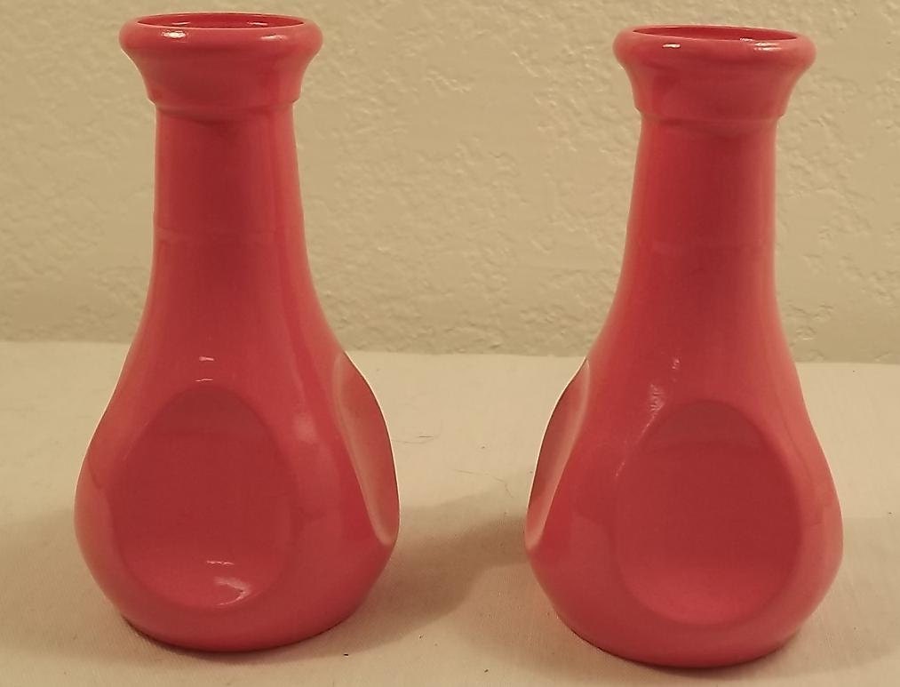 NEW 2 Pack of Miniature 3-1/2 Inch Tall Satin Pink Glass Flower Vases Plus FREE In-Country Shipping