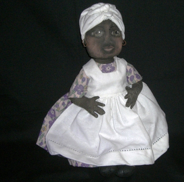 Handmade Painted Fabric Black Folk Art Mammie Doll