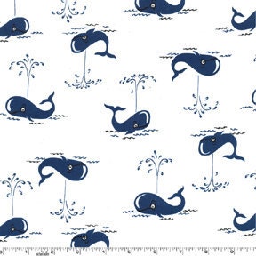 Michael Miller Thar She Blows Whale Navy Fabric- By the Yard