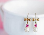 Swarovski Pink Crystal Earrings,Vintage,White Pearls,Valentines,Free Gift Wrap