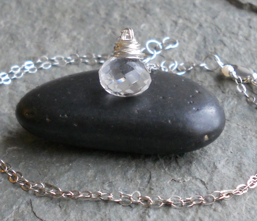 Rock Crystal Quartz Sterling Silver Wire Wrapped Necklace Bridal April Birthstone