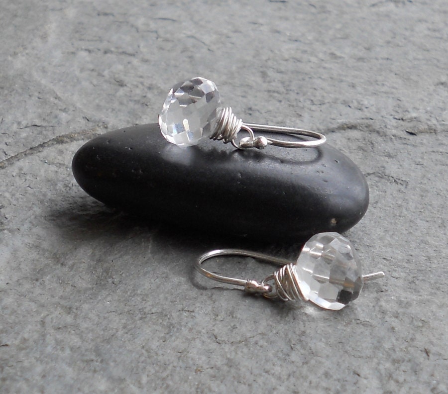 Rock Crystal Quartz Sterling Silver Wire Wrapped Earrings Bridal April Birthstone