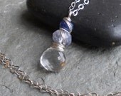 Crystal Quartz, Iolite and Sapphire Wire Wrapped Pendant on Sterling Silver Necklace