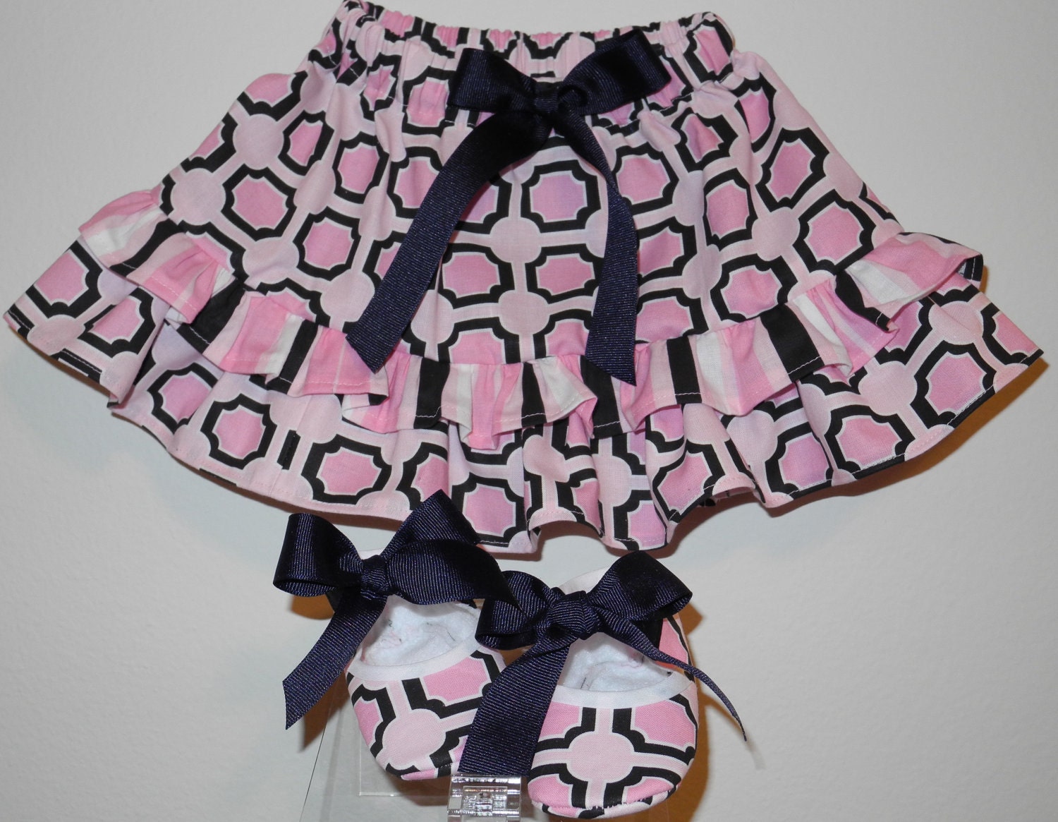 Pink and Navy Ruffle Skirt and Booties